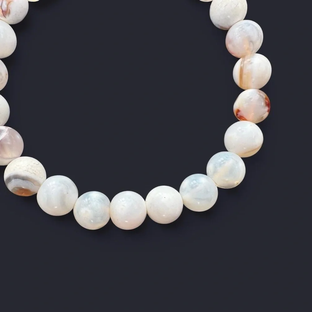 White Porcelain Agate Gemstone Bead Bracelet 8mm